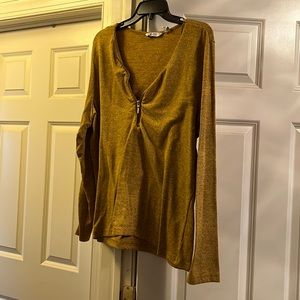 Mustard shirt with gold zipper embellishments